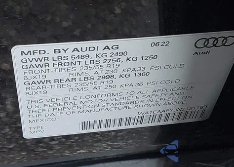 2022 Audi Q5 Premium Plus 45 Tfsi S Line Quattro S Tronic из США, поврежденный, VIN WA1EAAFY3N2131189